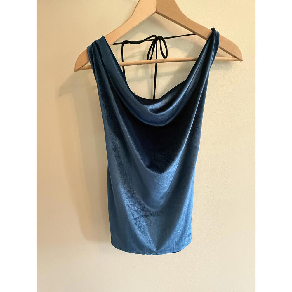 Lucy in the Sky Blue Velvet Cowl Neck Halter HOCO Party Dress Sz XS